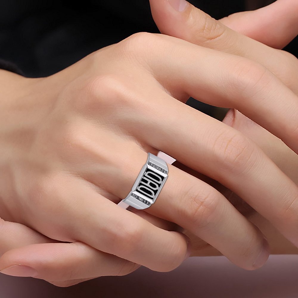 Anillo de plata de ley o chapado en oro amarillo con diamante y ónix para hombre