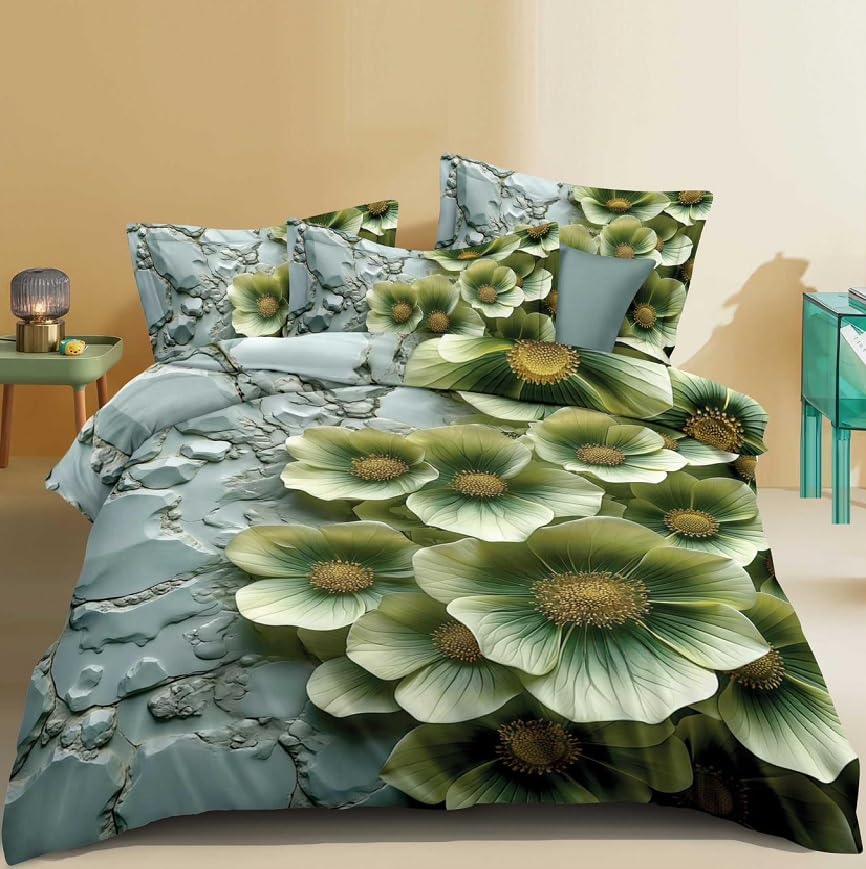 7 D Glace Cotton Elastic Fitted All Around Printed King Size Double Bed Bedsheet wih 2 Pillow Cover (72"x78", Multicolor)-image-9