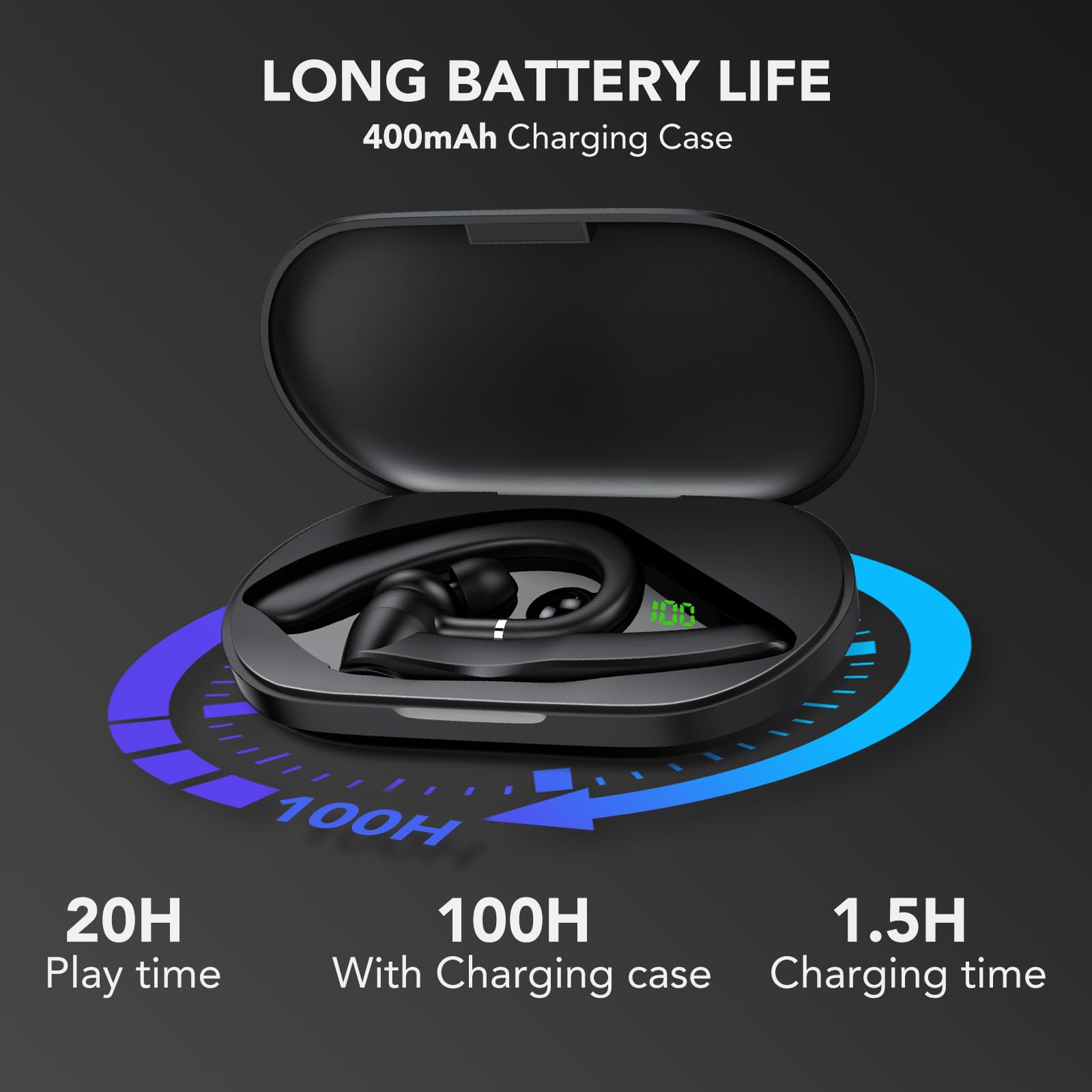Auriculares Bluetooth FAMOO Con 100h De Duración - Cancelación De Ruido, IPX7, Pantalla LED