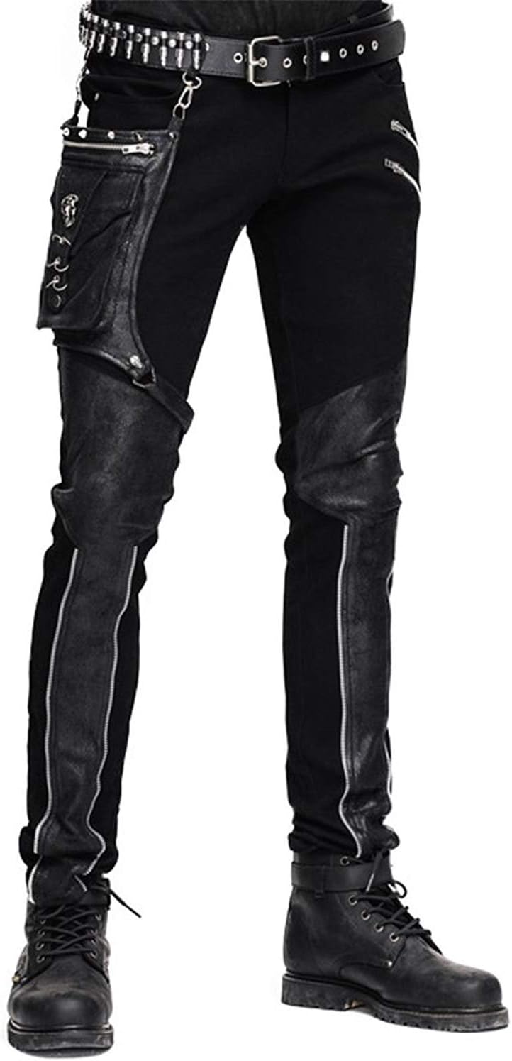 Devil FashionCasual Pants for Men Punk Patchwork Straight Trousers with Pocket