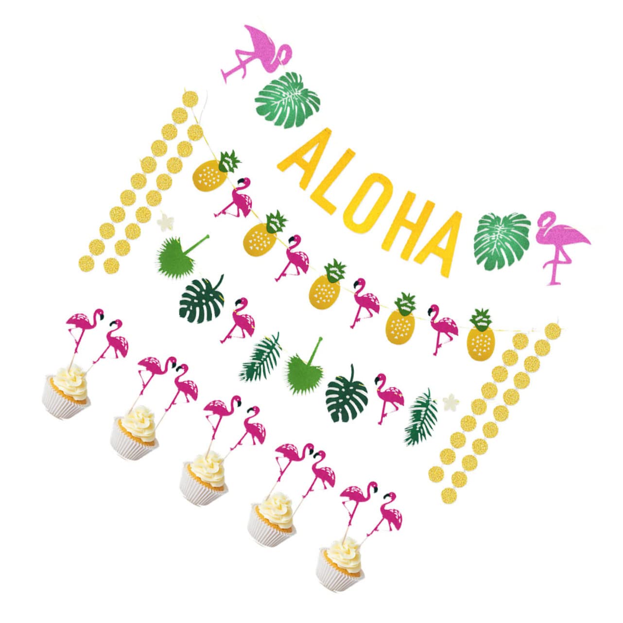VICASKY 3stücke Hawaiian Party Accessories Kit Aloha Banner Tropische Deko Für Garten Pool Und Sommerfest Teiliges Mit Girlanden Und Glitzer Anhängern Für Unvergessliche Feiern