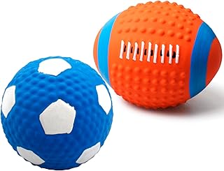 HAGBOU Dog Balls, 2 PCS Squeaky Dog Ball, Rubber Balls for Dogs, Durable Dog Toy Balls for Interactive Playtime with Your Pup (Blue and Orange)