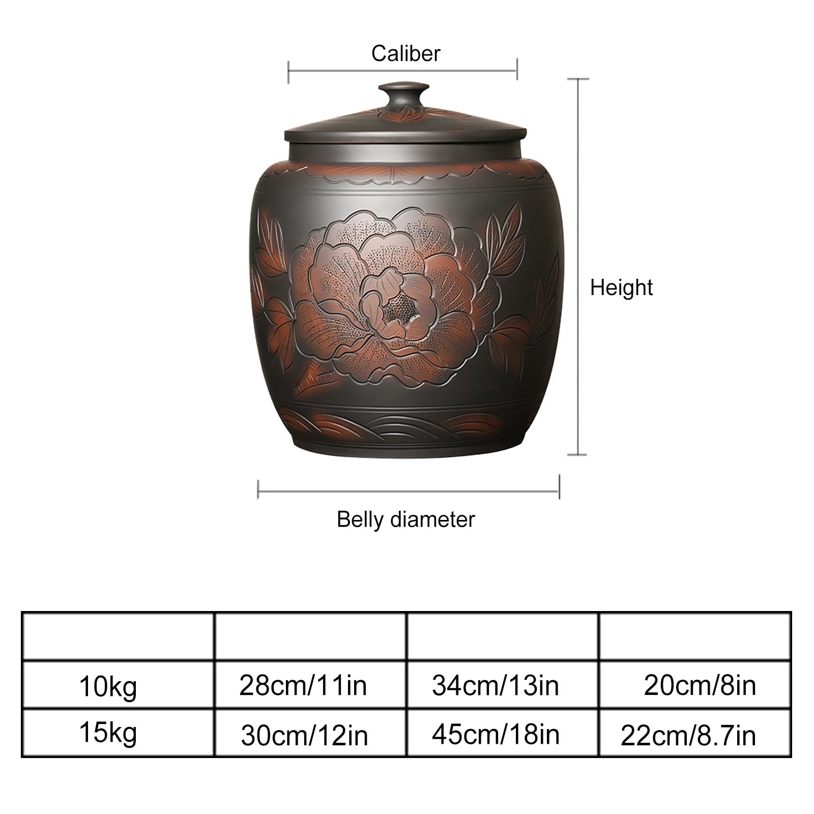Ceramiczne pudełko do przechowywania ryżu, chińskie wiadro na ryż z pokrywką, domowy ceramiczny zamknięty zbiornik do przechowywania ryżu, hermetyczne słoiki do przechowywania mąki, orzechów,