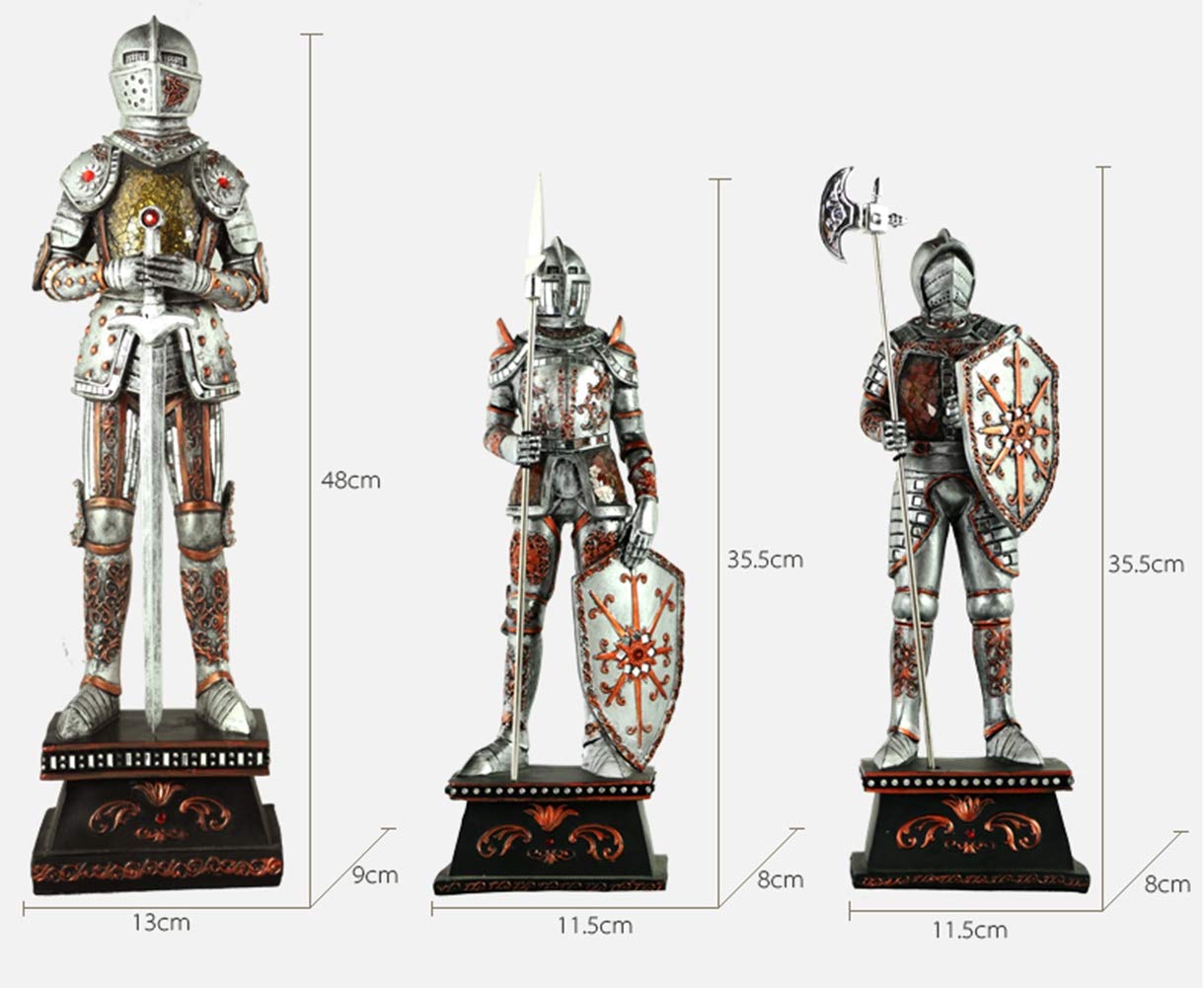Średniowieczna statua szermierza, rycerz garnitur zbroi rzeźba wystrój rycerz figurka pulpit żołnierz model, C good