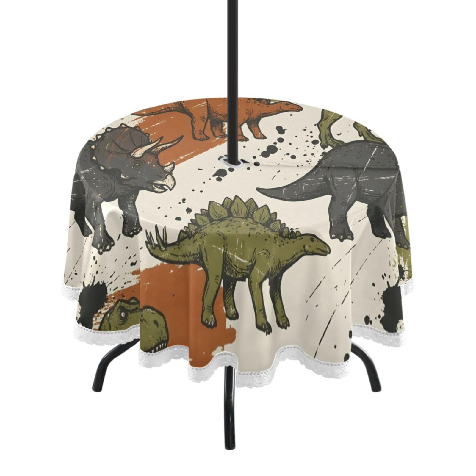 Ttgoth Dinosaur Outdoor Table Cloth 152 cm Water Stain & Resistan Tablecloth Wipeable Table Cover with Parasol Hole & Zipper for Garden Patio Party Picnic
