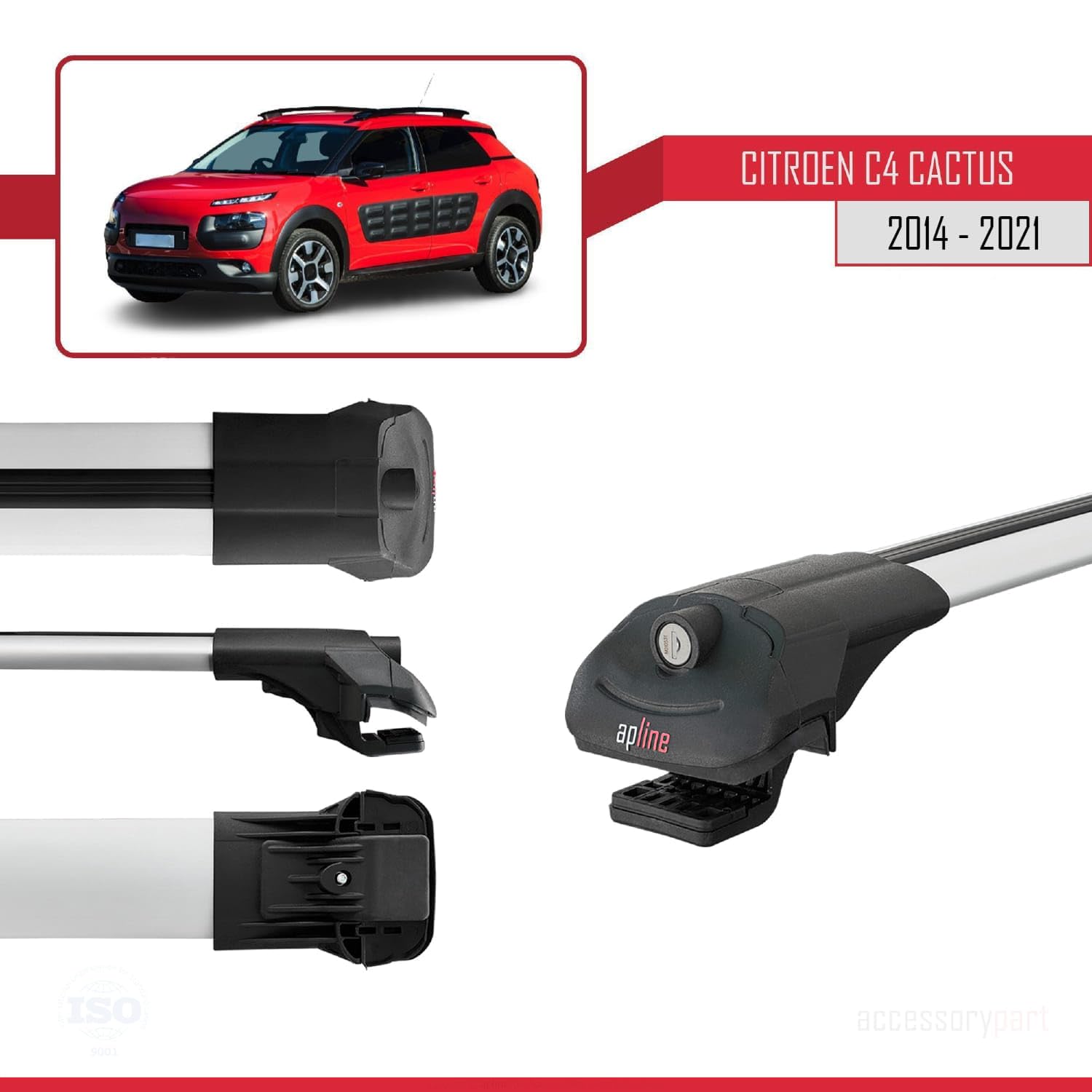 Compatible con Citroen C4 Cactus 2014-2021 Modelo Ace-1 Barra de Techo Auto Portaequipajes Barras Transversales Gris Aluminio 2 Barras