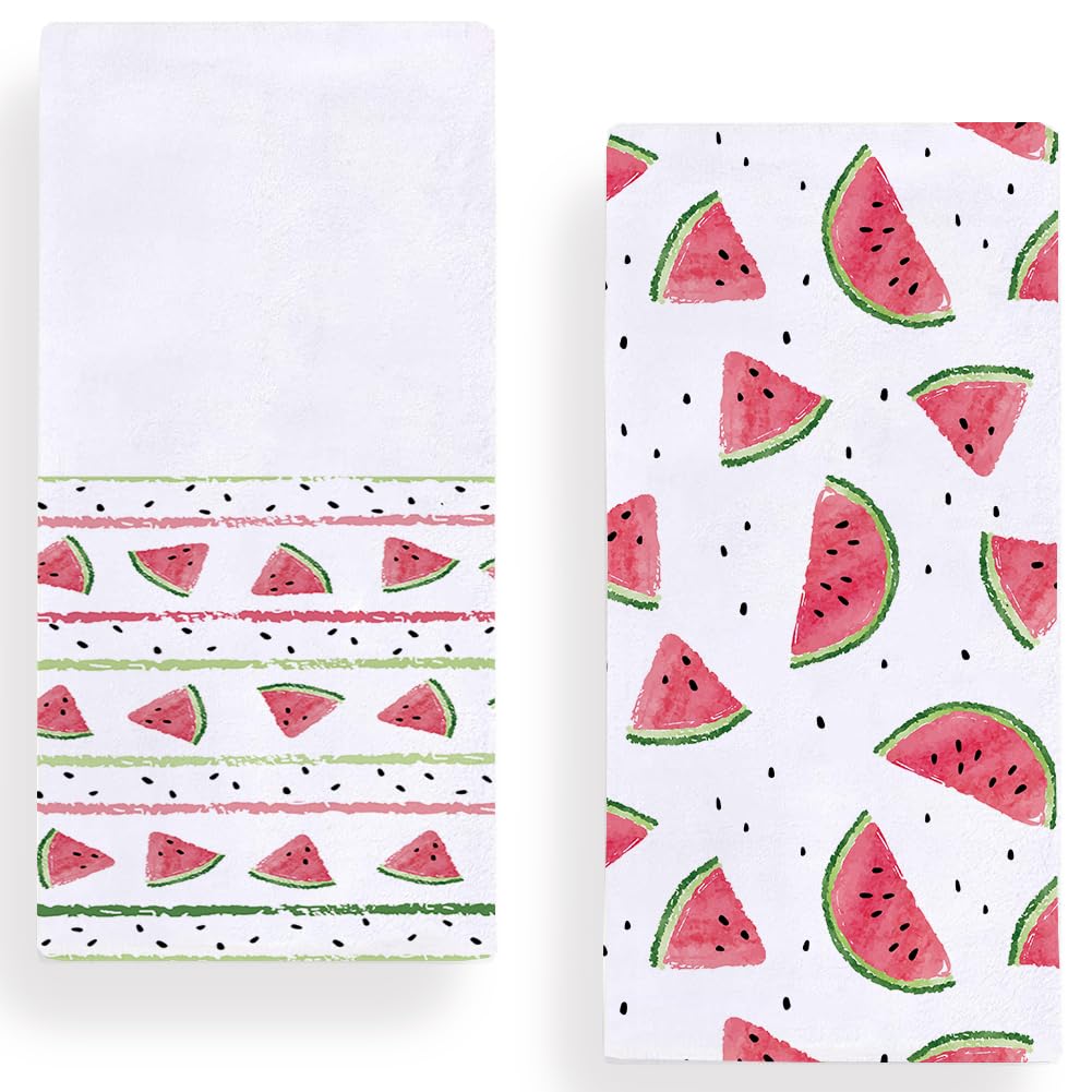 Juego de 2 paños de cocina de acuarela y sandía de 18 x 28 pulgadas, paños de cocina de verano de temporada para cocinar y hornear