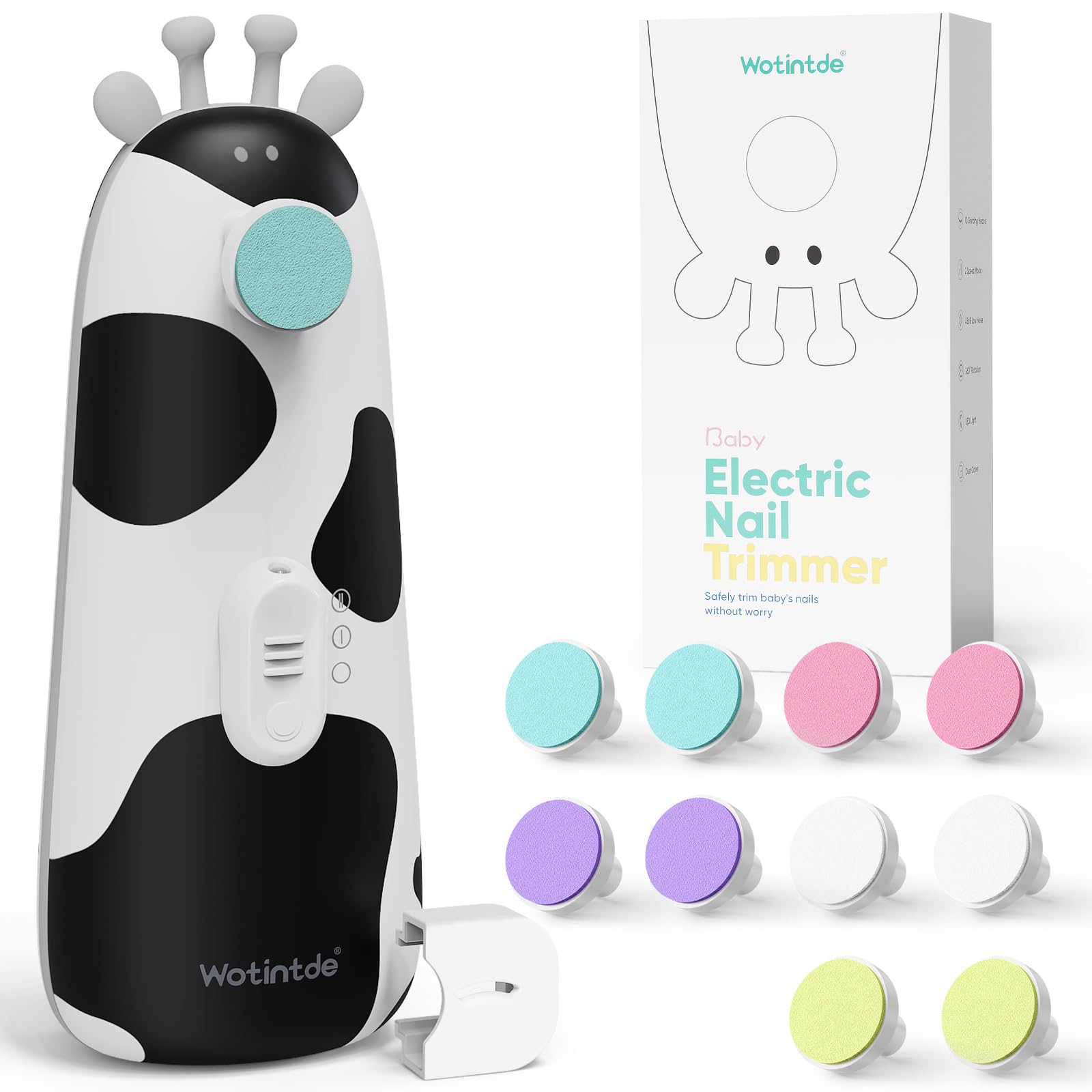 Wotintde Lima Uñas Bebés, Lima de Uñas Bebe, 10 Cabezales de Molida,Lima Electrica Uñas Bebe, Kit Cortauñas Bebe Electrico para Cuidado de Bebé Recién Nacido,Luz LED