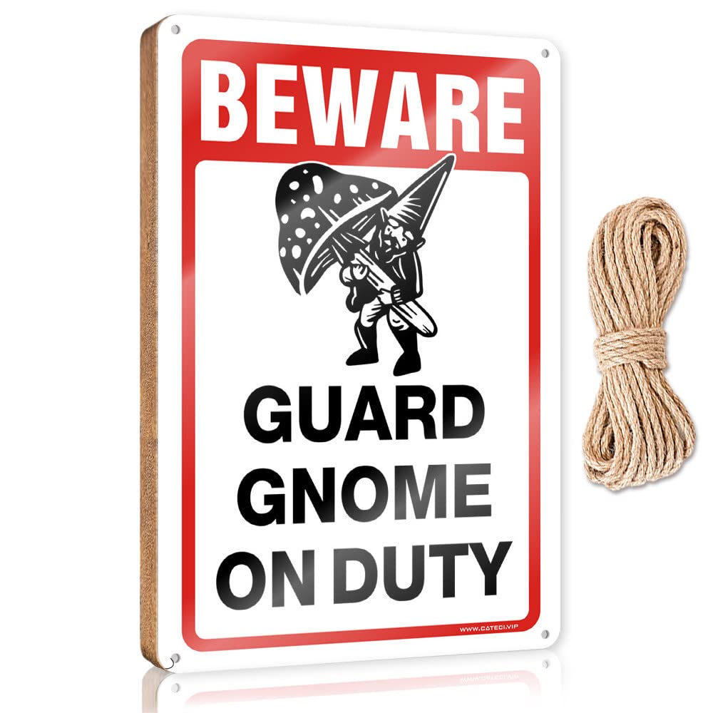 YYHLEH Wooden Signcute Decore For Room Beware! Guard Gnome On Duty Wooden Sign(23X35CM)