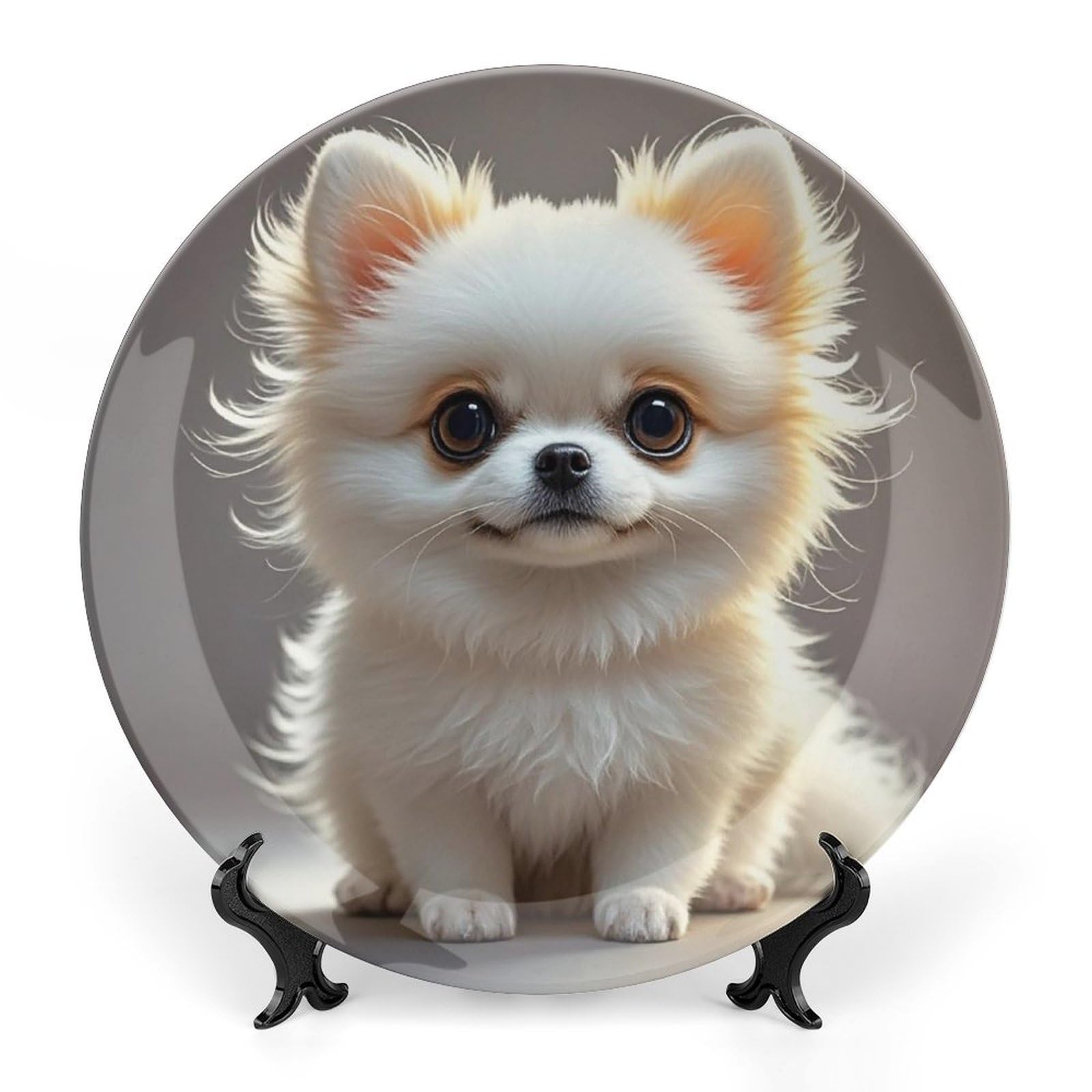 Assiette décorative en céramique de Poméranie avec son support