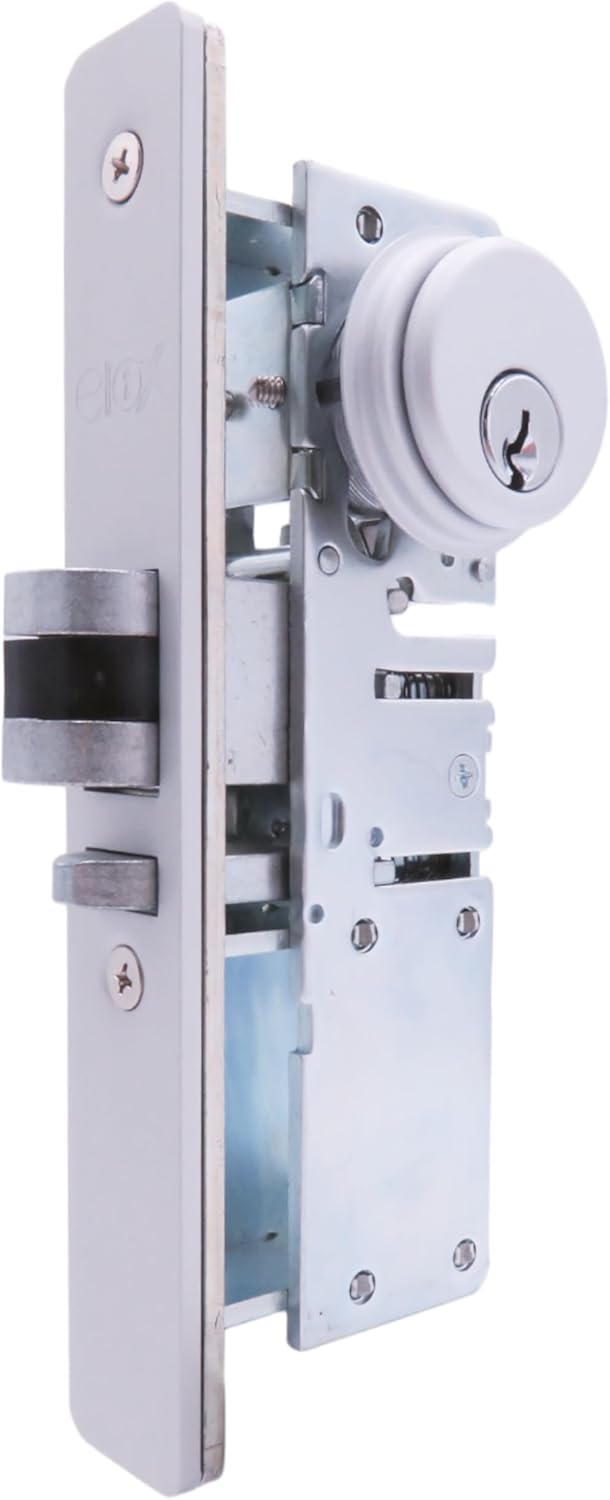 elox Narrow Stile Aluminum Door Mortise Deadlatch Lock Double Keyed Cylinder & 4 Keys, Handing Reversible, 1-1/2" Backset, in Aluminum Finish