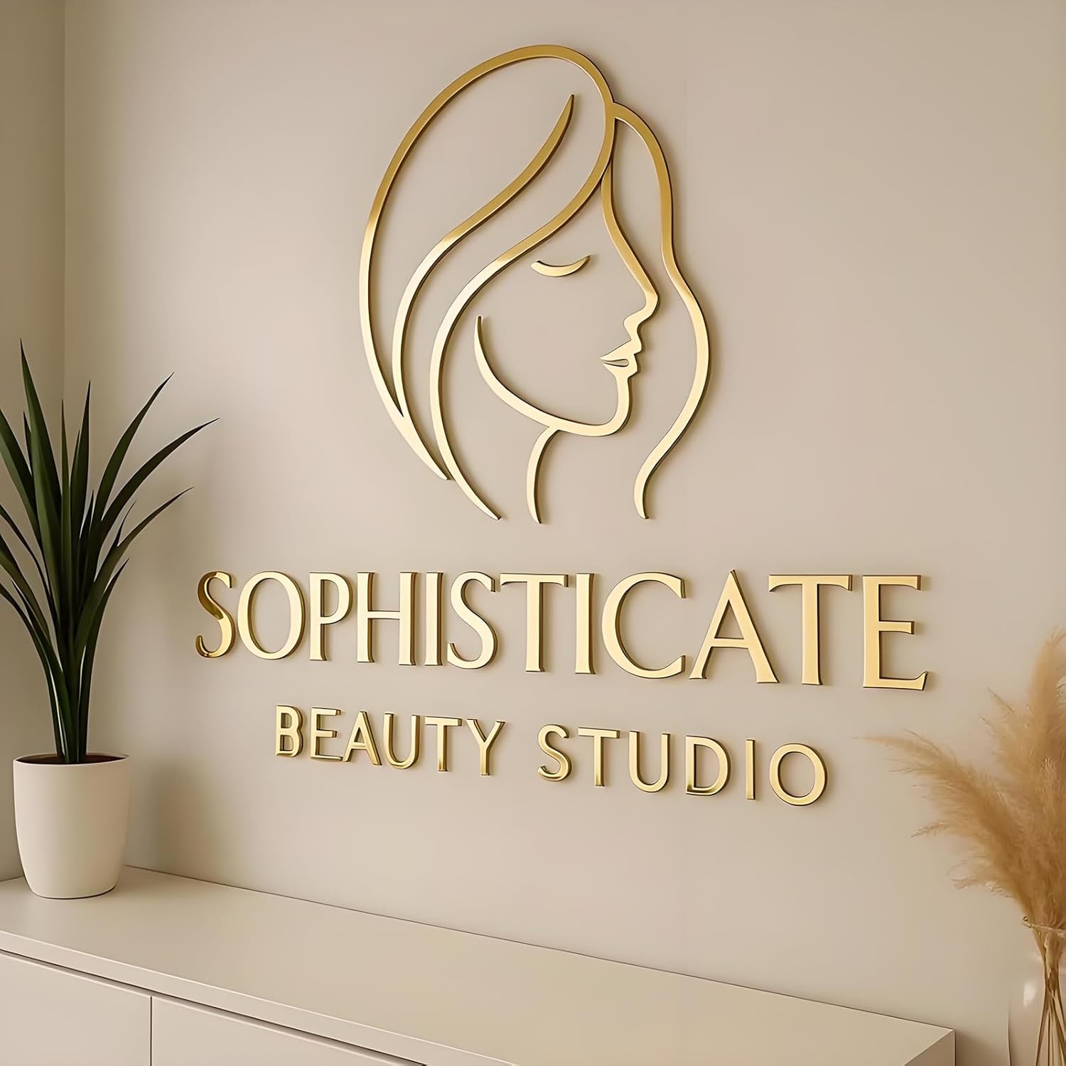 Gold Mirror Custom Business Logo Sign Custom Laser Cut 3D Wall Acrylic Business Reception Beauty Salon Sign