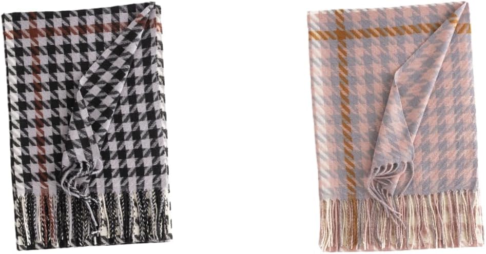 Thick Scarf 2 Pieces Of Winter Elongated Warm And Soft Knitted Mens And Womens Grid Scarves