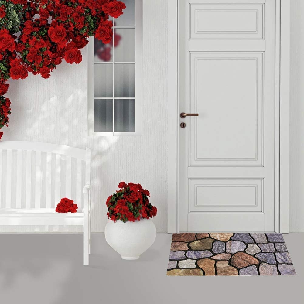 Flocked Mat Welcome Door Mats Outdoor Heavy Duty with Stone Pattern Entryway Doormat Indoor High Traffic Rug Non Slip Dirt Trap Mat Front Door Mat Entrance Mat