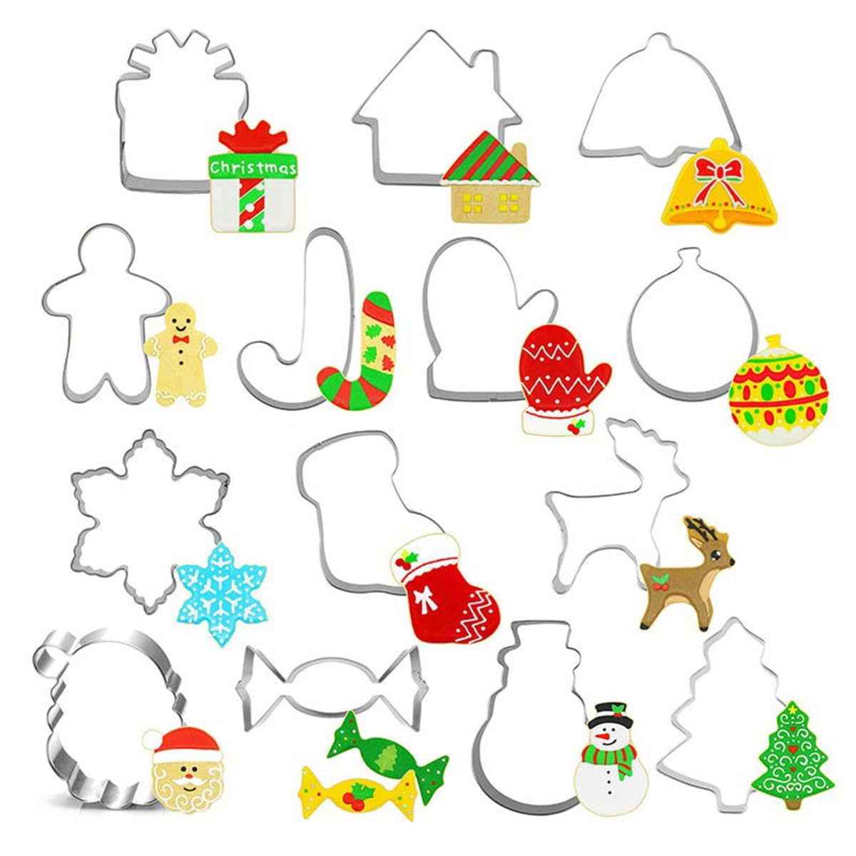 Yamibobo 14Pcs/set Christmas Cookie Cutter Stainless Steel Gingerbread Xmas Tree Mold Cake Decoration Kitchen Tool Christmas Gift DIY Baking Biscuit Mould