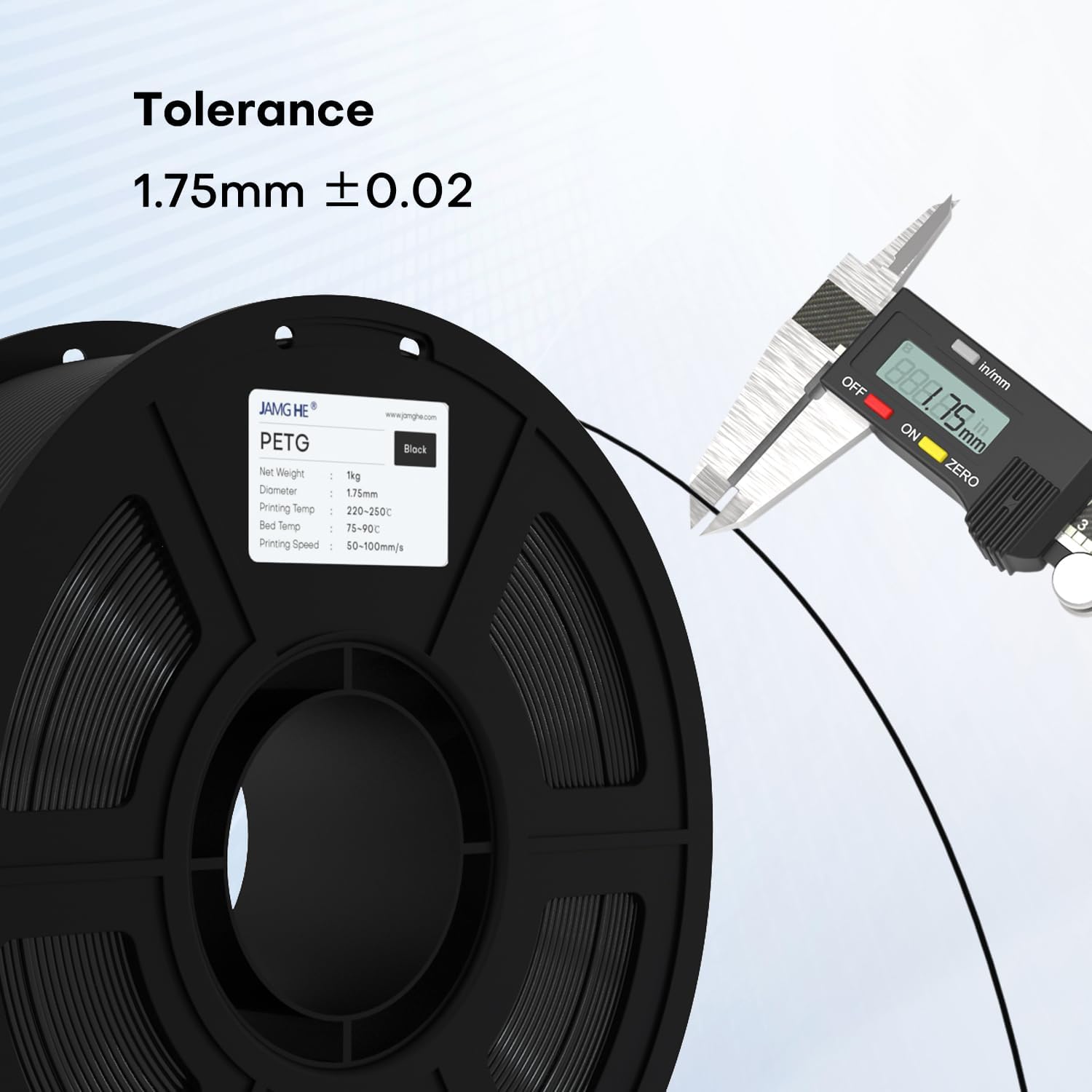 PETG Filament for 3D Printer, JAMG HE 1.75mm 1KG Precision +/- 0.02 mm PETG Filament Spool for 3D Printing Refills (6Grey)