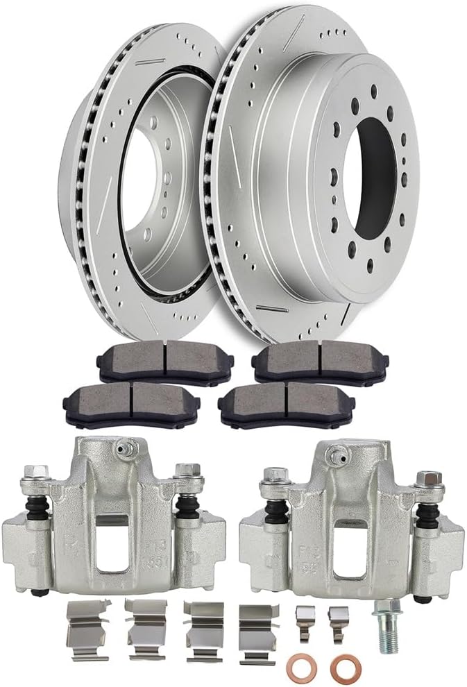 SCITOO Rear Brake Kit [4] Brake Pads [2] Brake Rotors [2] Brake Disc Calipers w/Bracket Compatible With 2003-2009 for Toyota for 4Runner,2007-2014 for Toyota for FJ Cruiser