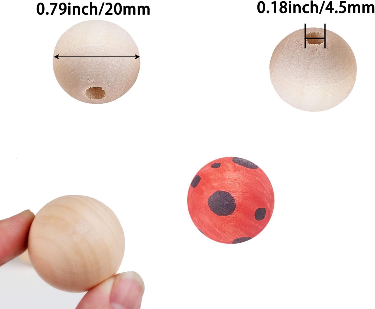 100Pcs 20mm Unfinished Wood Beads Round Wooden Spacer Beads Natural Wood Loose Beads - Image 4