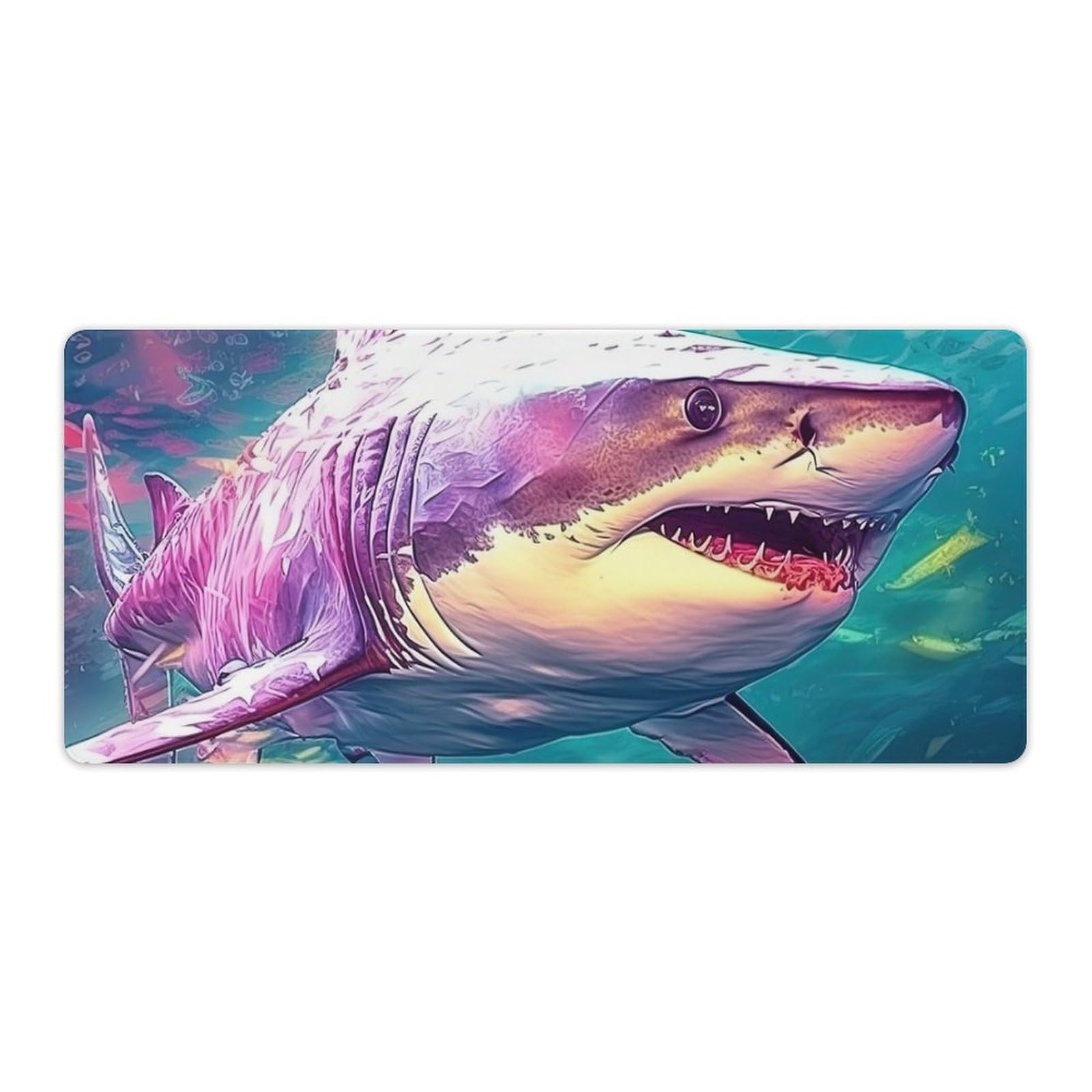Mouse Pad Shark Gaming Mouse Pad 31.5 X 11.8 Inch, Computer Desk Mat Blue Keyboard Mat With Stitched Edges Waterproof Anti-Slip Rubber Base Smooth Surface For Office Accessories, Gifts 3-C