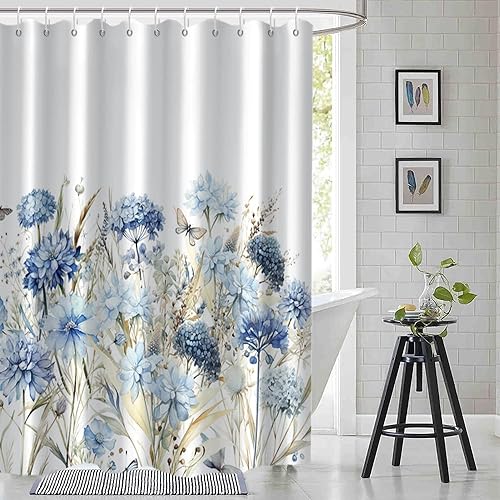 Miniatura 52 de Cortina de ducha verde salvia con eucalipto, cortina de ducha de tela impermeable con hojas de planta de primavera, cortina de ducha acuarela verde