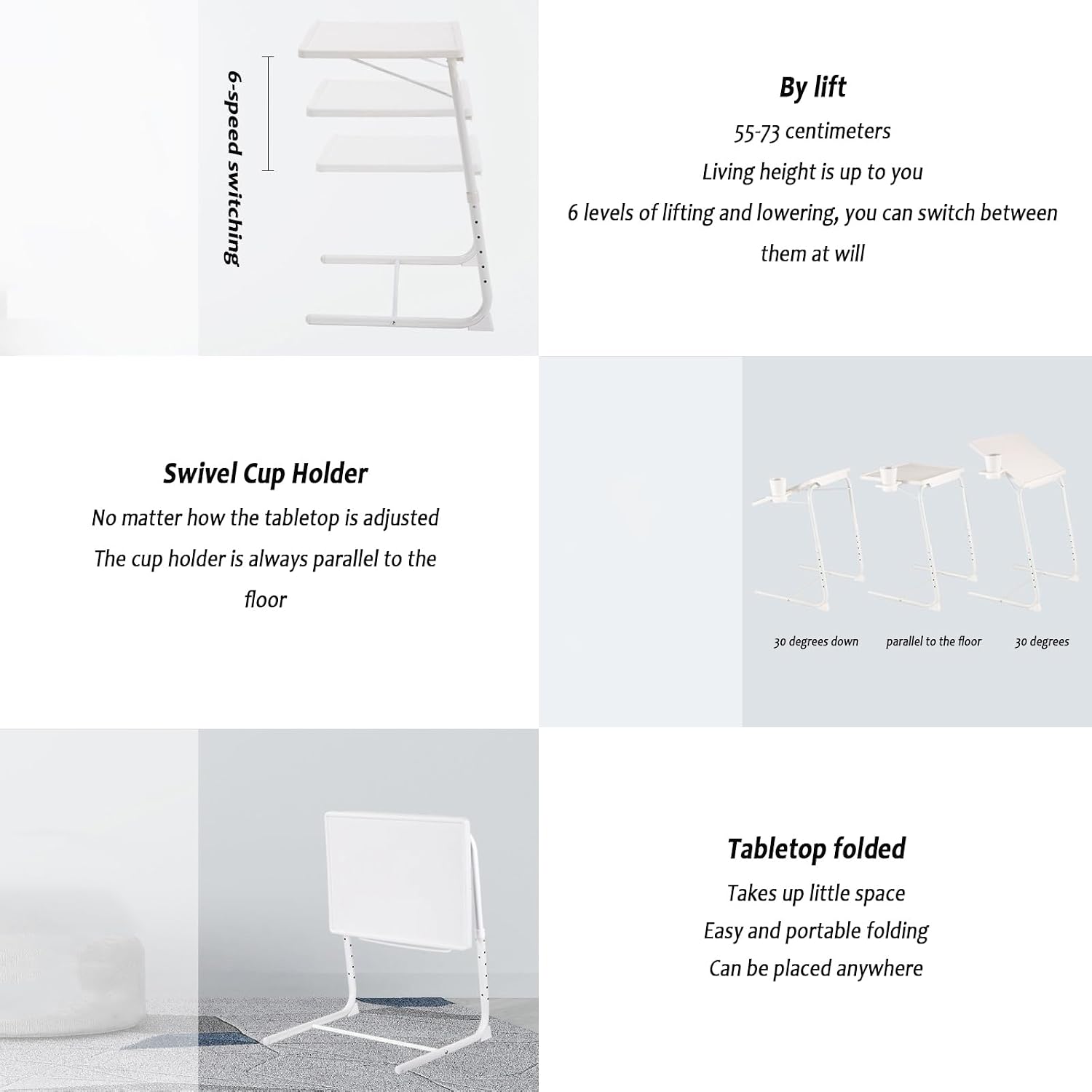 Foldable Tv Tray Table,Portable Dinner Couch Bed Dinner Table with Cup Holder,Bed Dinner Tray,Laptop Stand Height Adjustable Tv Table,Couch Table Trays with 3 Tilt Angle Adjustments