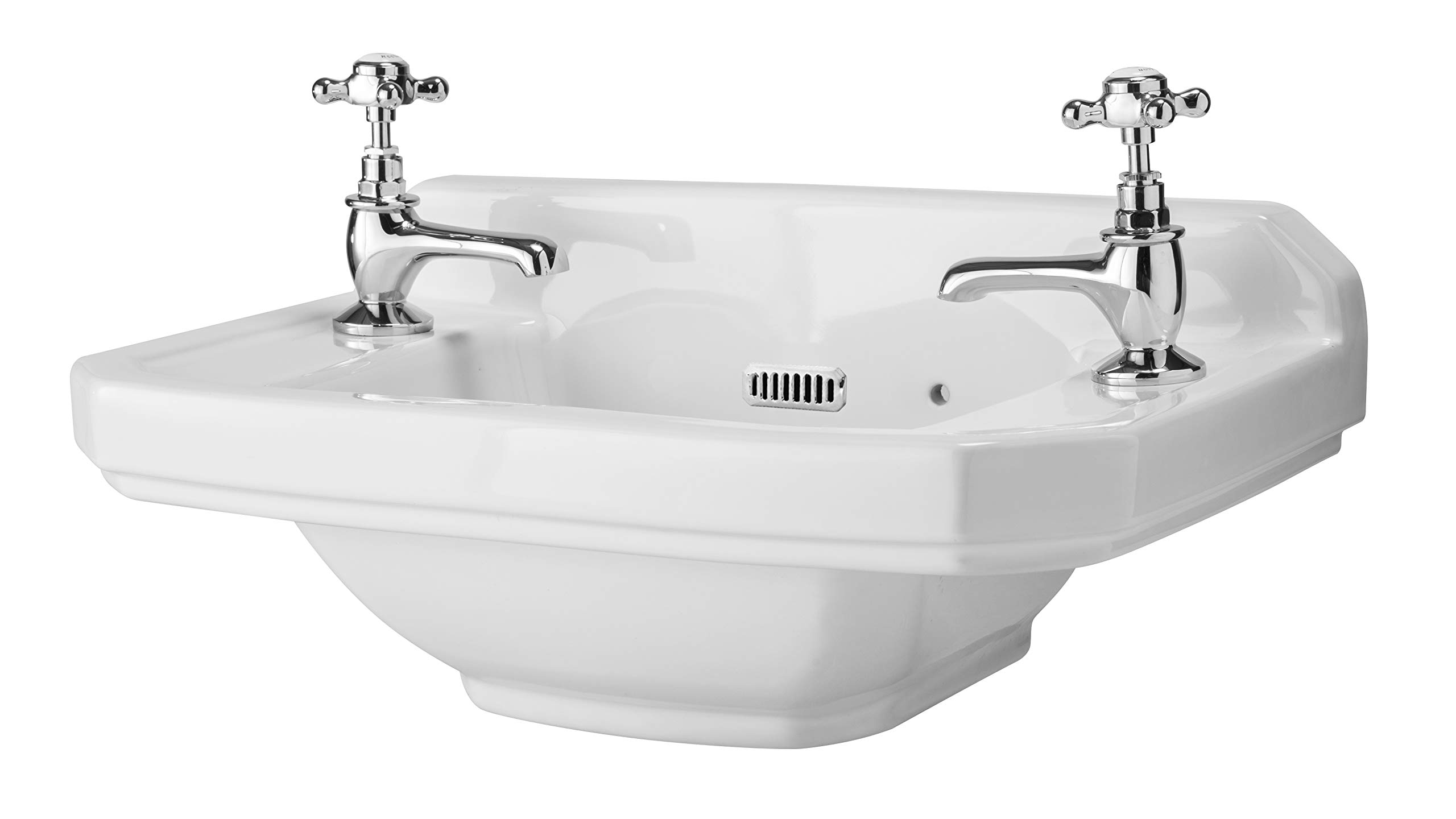 Milano White Richmond Wall Hung Square 2 Tap Hole Bathroom Basin Sink - 515Mm X 300Mm