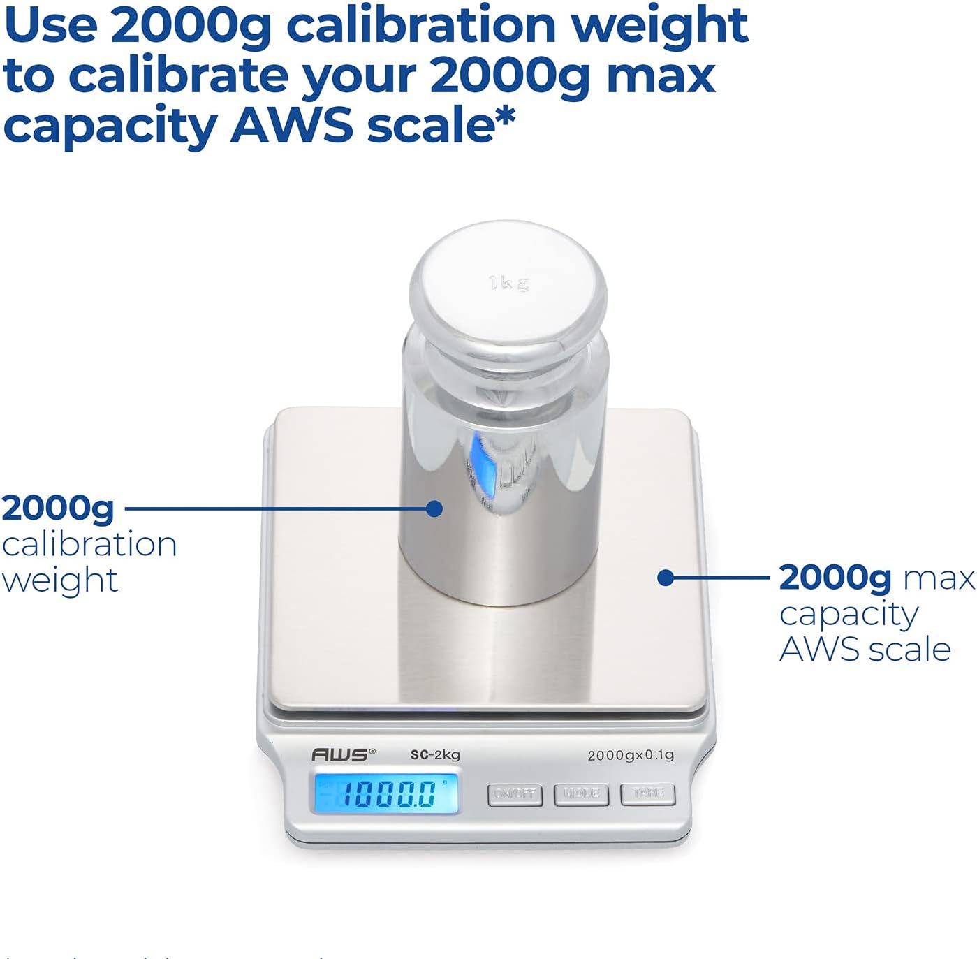 American Weigh Scales Calibration Weight for AWS Digital Scale, Carbon Steel, Chrome Finish, 2000G (2KGWGT) : Industrial & Scientific