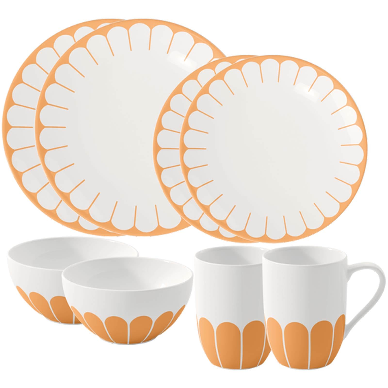 Villeroy & Boch - Fleur Soleil Starter-Set 8-teilig, Einsteiger-Set für 2 Personen, Becher Schalen und Teller mit Blumenmuster, Spülmaschinenfest & Mikrowellensicher, Premium Porzellan, Gelb