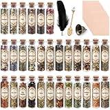 30 Pack Witchcraft Supplies Herbs, Dried Herbs and Flowers Bottles Kit for Witch Beginner, Wiccan, Wicca Altar Supplies, Magic Spell, Candle and Soap Making, with Witchy Spoon, Bell and More