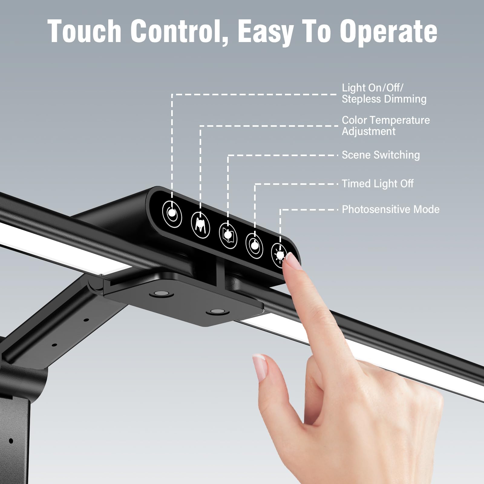 OGVDOE Lampada da Scrivania LED 24W 80cm Luce Tavolo a Doppia Controllo Touch Dimmerabile Luce Scrivania LED Lampada da Ufficio Lampada Monitor con Rimovibile Morsetto per Monitor Studio Ufficio