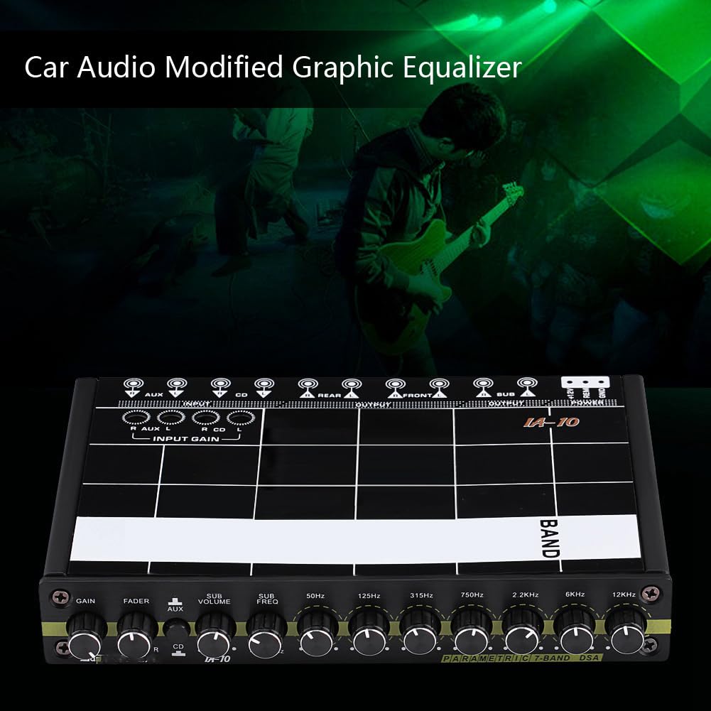 Égaliseur graphique audio de voiture 7 bandes avec contrôle du caisson de basses, entrée auxiliaire 3,5 mm, 50 Hz-16 kHz, accordeur de son stéréo avec bouton pour véhicule
