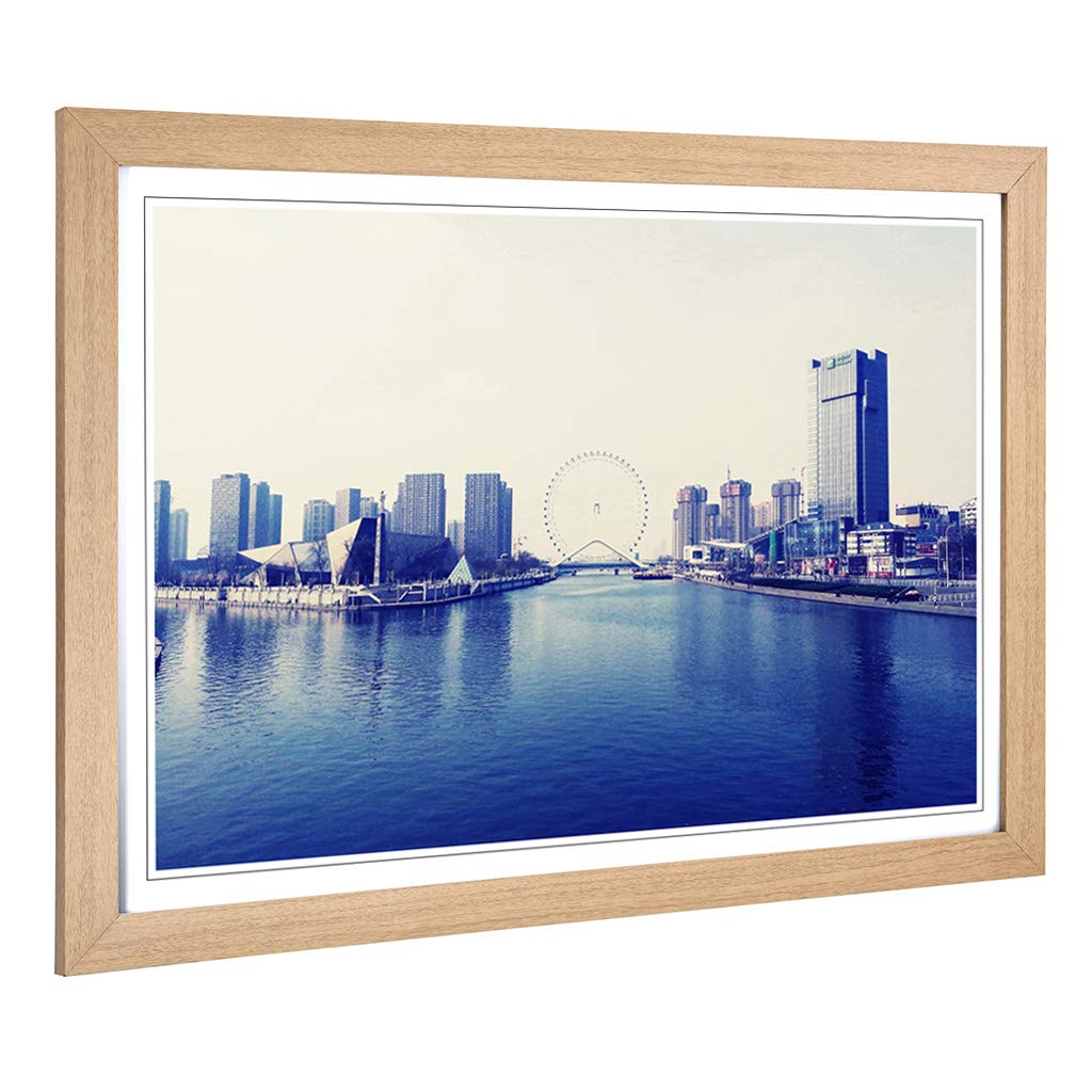 Big Box Art Framed Print of Tianjin Eye Skyline China Design | Wall Art Picture | Home Decor for Kitchen, Living, Dining Room, Bedroom, Hallway, Office, Oak, A2 / 24.5x18 Inch / 62x45cm