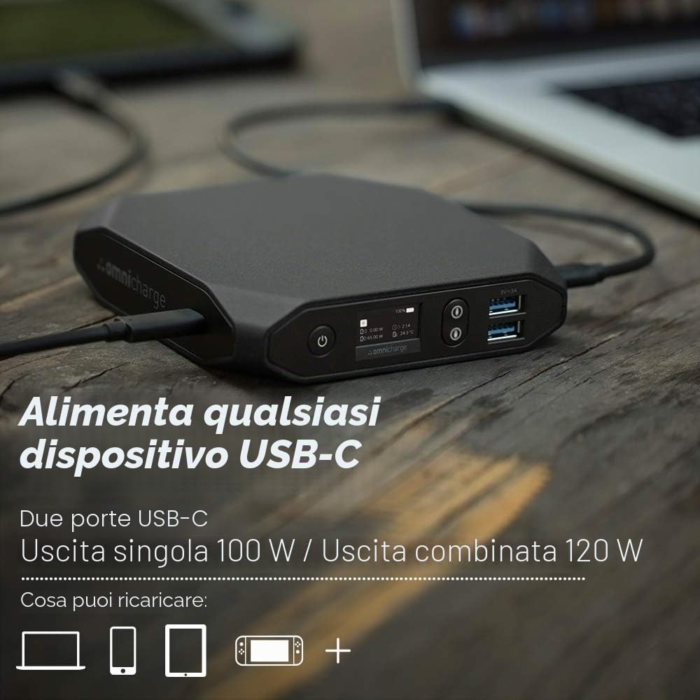 Omni 20c+ Power Bank - 20000mah 100W USB-C/Wireless di Omnicharge per laptop USB-C MacBook iPad Smartphone