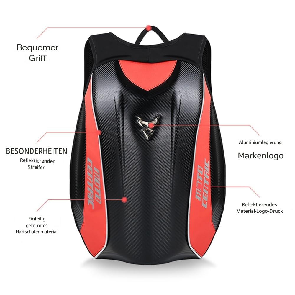 Motorrad-Rucksack, wasserdicht, Kohlefaser, Hartschale, reflektierend, für Motorrad-Reisekoffer