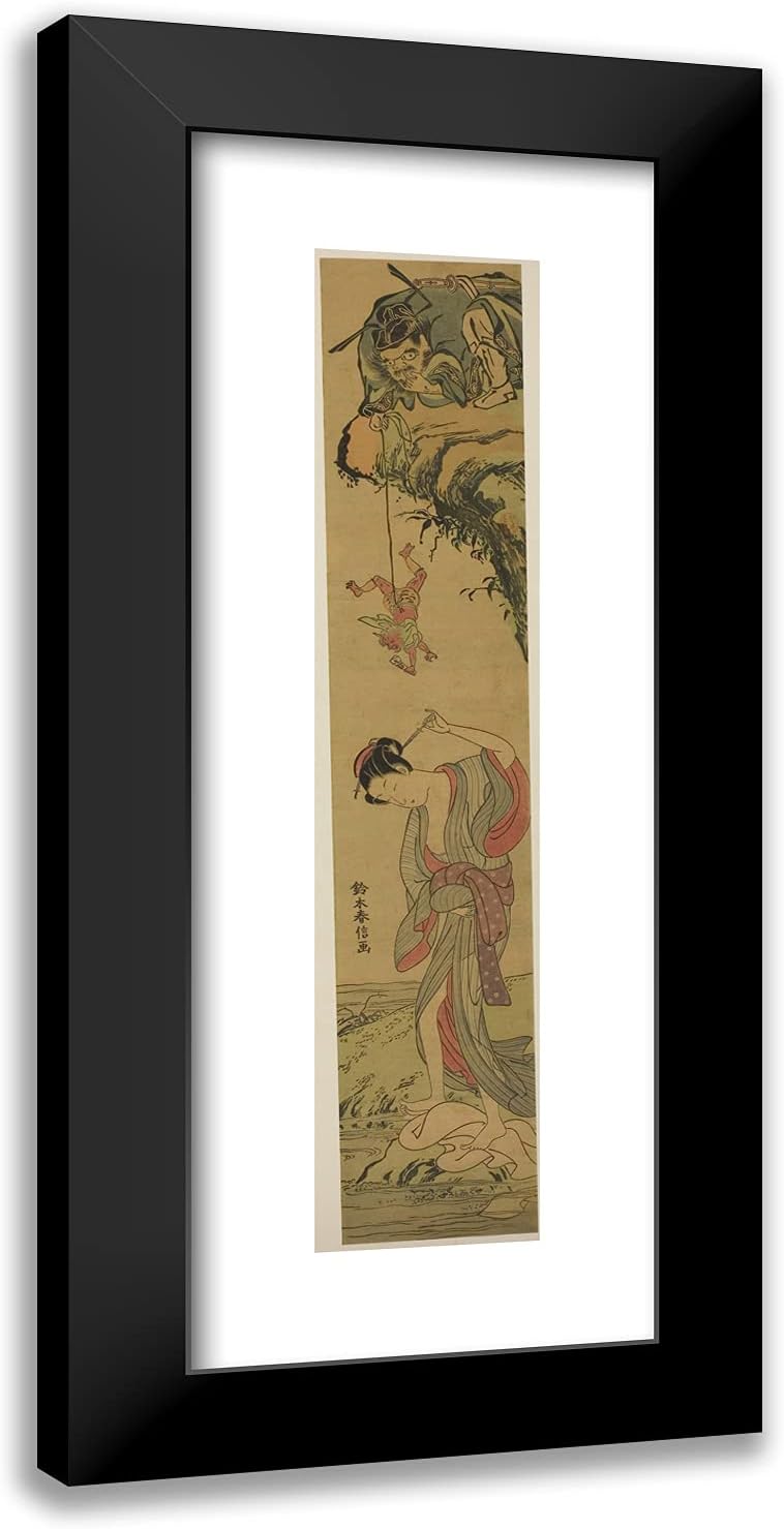 ArtDirect Suzuki Harunobu 11x24 Black Modern Framed and Double Matted Art Print Titled Shoki in Love