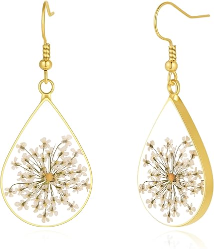 Vista 38 de Forget-Me-Not and Queen Anne's Lace Pressed Wildflower Earrings Pressed Flower Earrings Handmade Drop and Dangle Earrings Gift for Woman