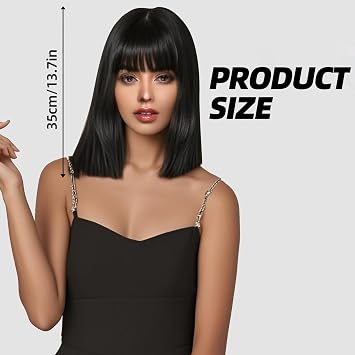 Black Bob Wig For Women,Straight Black Wigs With Bangs, Short Hair Bobs For Cosplay, Parties, And Halloween Shoulder Length