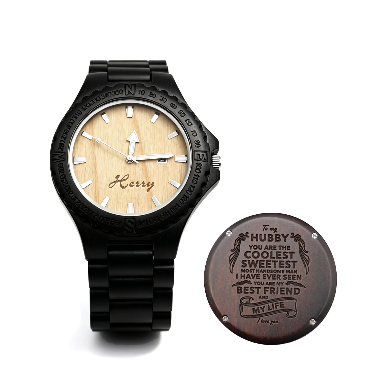 Regalo personalizado para hombres – Reloj de madera grabado personalizado, 8º aniversario de boda para marido, regalo del día del padre para marido, regalo de cumpleaños para marido