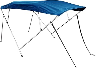 SavvyCraft 4 Bow Boat Bimini Top Blue 96" L 97-103" W w/Boot & Poles Kit | Aluminum Frame, 600D Marine-Grade Canvas, Rear Support Poles, Front Straps, 8"Long, 54" Height, Mounting Hardware Included