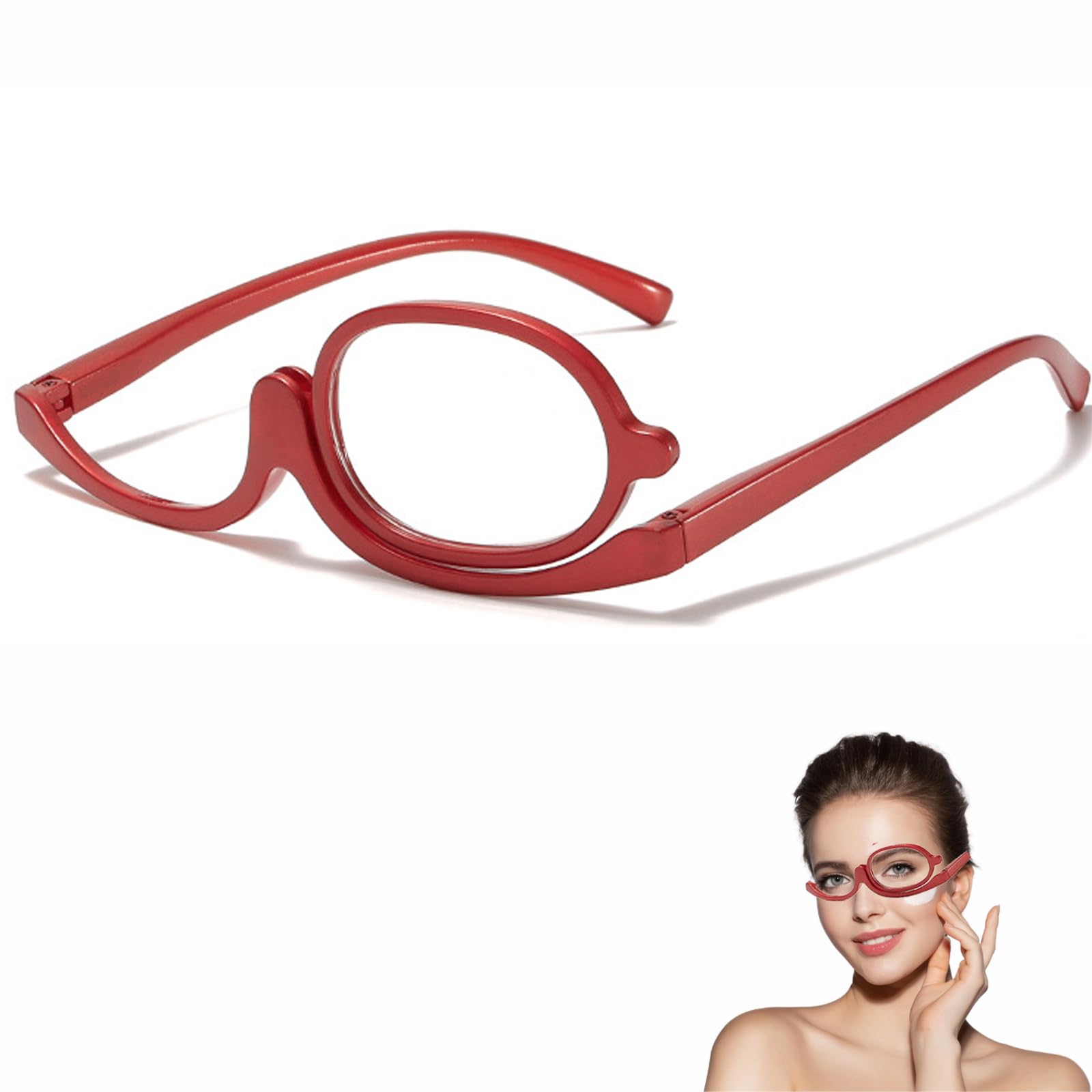 HZZXCH Makeup Glasses Folding Reading Glasses Makeup Glasses Flip Up Lens Makeup Reading Glasses Make Up Glasses Single Sided Lens Rotatable Magnifying Makeup Glasses for Women(2.00)
