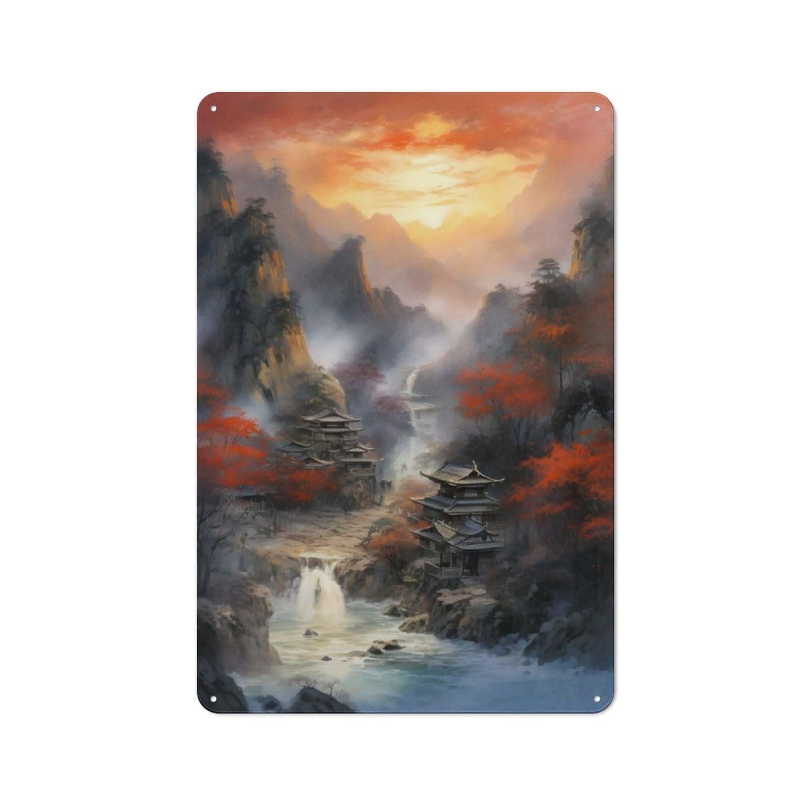 Junmoney Sunset In Japanese Tin Wall Plaque 30X20cm With For Pub Or Café, With Clear Vintage Wall Decor Character
