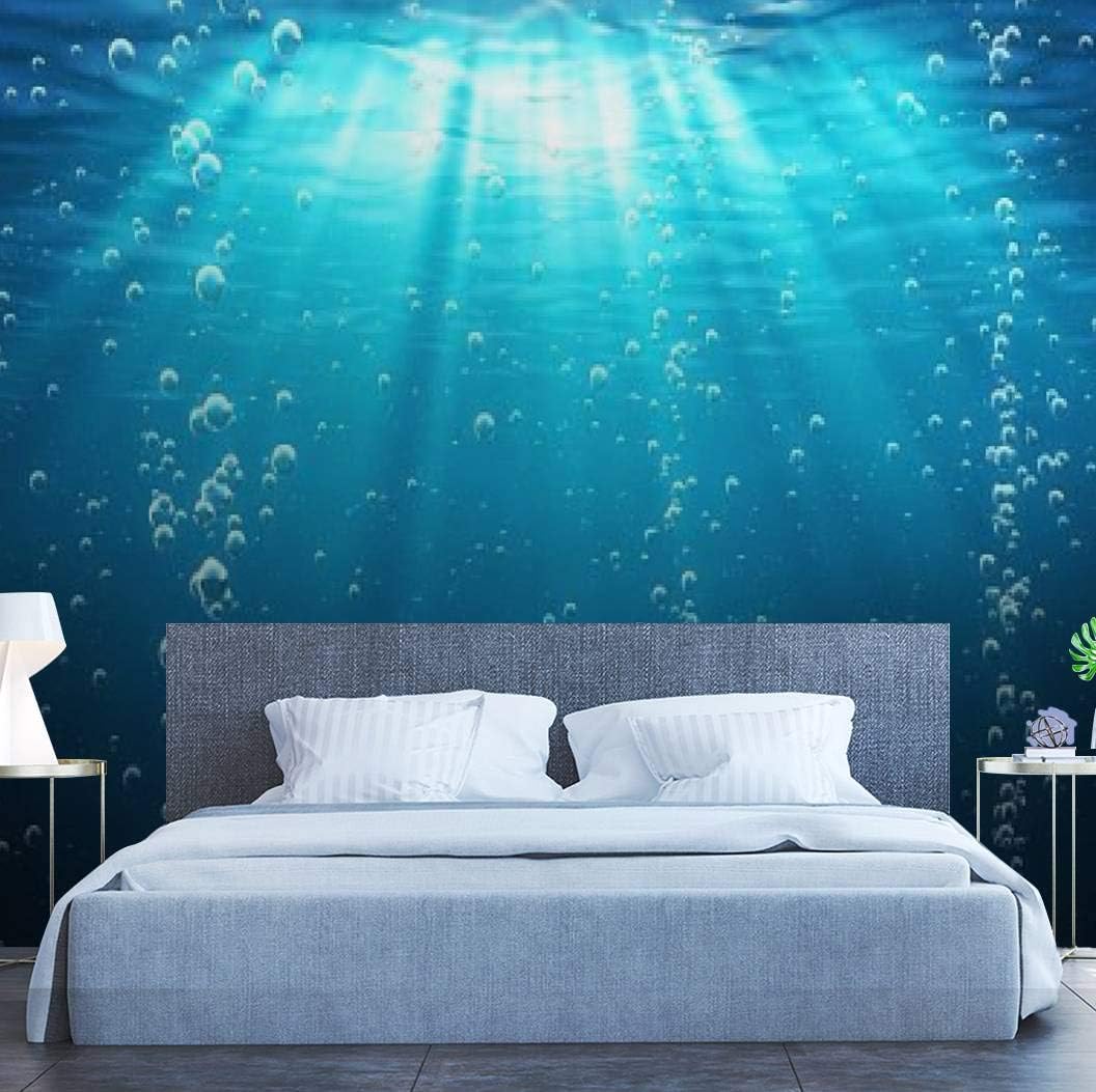 Wall Mural Blue Ocean Waves from Underwater with Bubbles deep Darks and Peel and Stick Wallpaper Self Adhesive Wallpaper Large Wall Sticker Removable Vinyl Film Roll Shelf Paper Home Decor