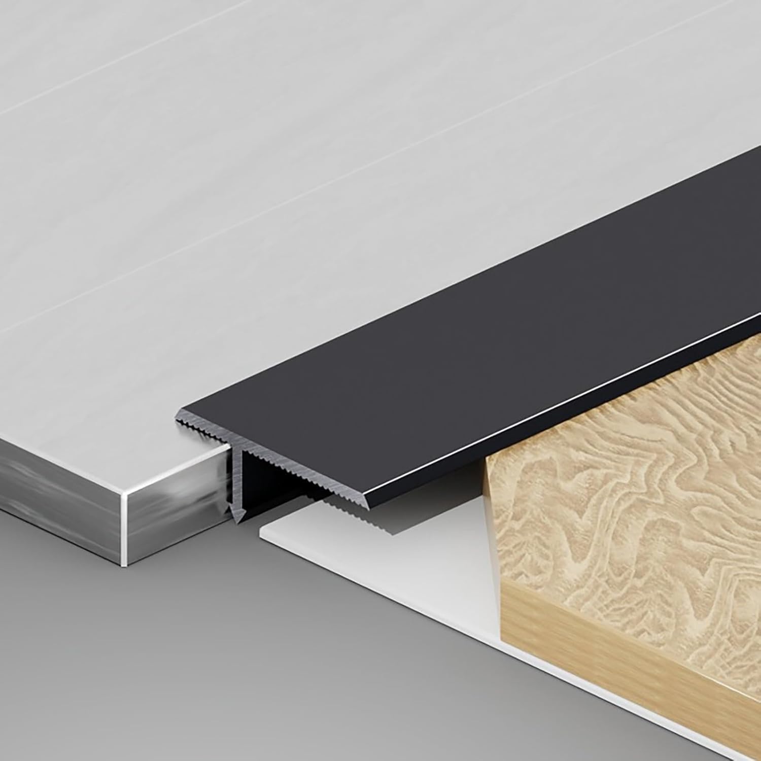 Aluminiowy zestaw profili przejściowych, wodoodporne, odporne na zarysowania, listwy wykończeniowe do laminatu, twardego drewna, progu drzwi i zaślepki, czarne, szerokość 16 mm