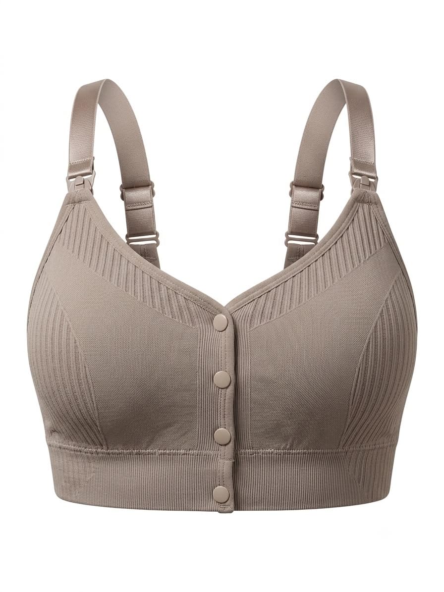 Women's Front Open Button Ribbed Seamless Wirefree Sports Bra | Adjustable Straps | Full Coverage | Soft Stretch Non Padded Everyday Comfort Bra | Free Size(30-34)-picture-27