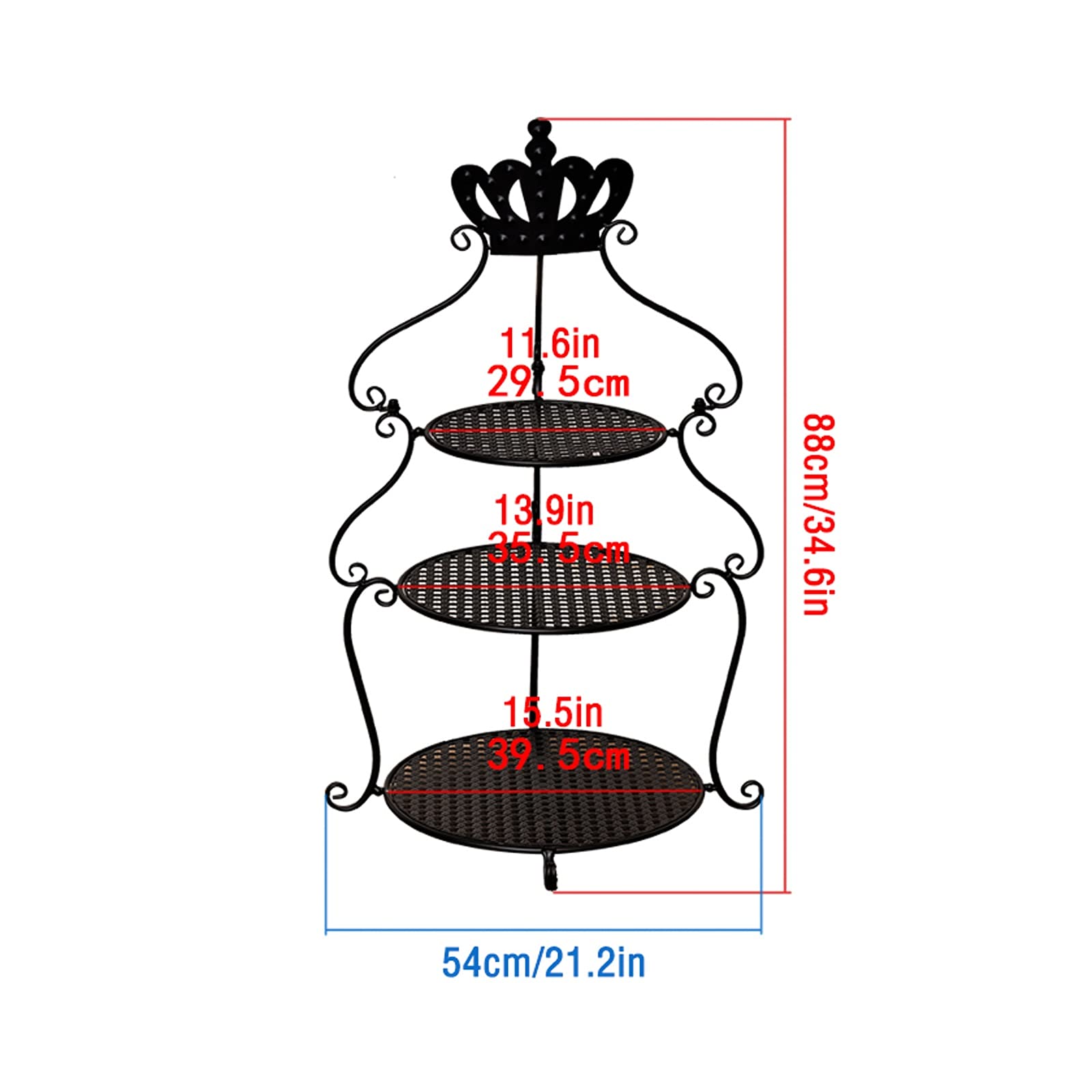 Kuchenständer 3-Tier-Kuchen-Stand-Schmiedeeisen-Cupcake-Display-Stand-Stand-Multi-Farb-Krone-Dessert-Tisch kreativer Hochzeits-Gebäck-Service-Tablett Dessertständer (Color : Gold)