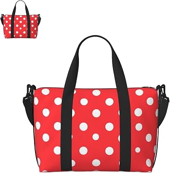 Red And White Polka Dots Duffle Bag for Men Women Gym Bag with Shoes Compartment Travel Bags Lightweight Overnight Bags