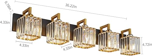 Miniatura 3 de Moderna lámpara de pared de cristal de oro negro con 5 luces para baño