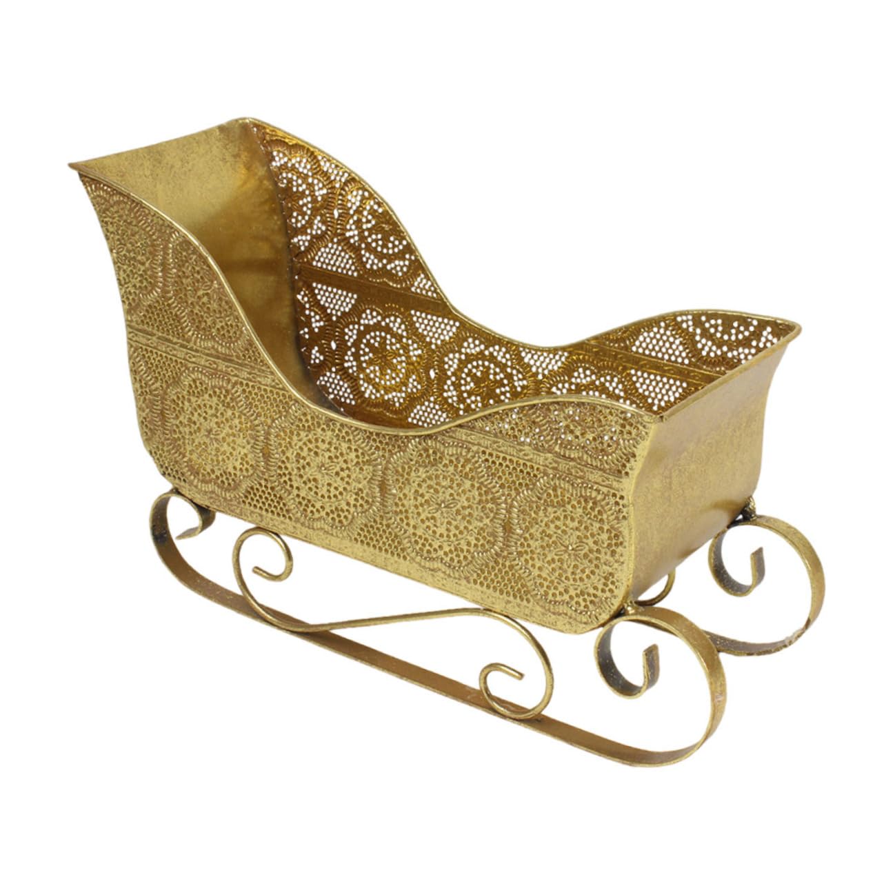 Weihnachtliche Metall Schlittendekoration in Gold Kleiner Stabiler Tischschlitten als Snackhalter für Regal und Festliche Winter Dekoration