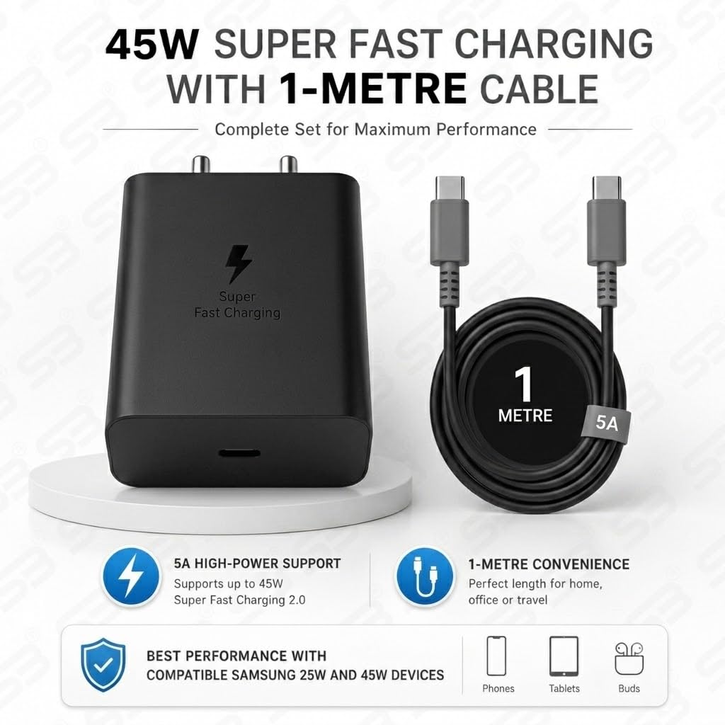 SB 45W Fast Charger Type C to C Cable, PD 3.0 Super Fast Charging 2.0 Compatible for Samsung Galaxy S24 Ultra S23 S22 Plus A Series, USB C Wall Charger Adapter with Cable — Amazon image 4