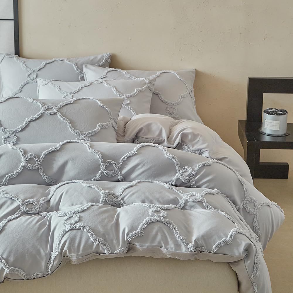 WPSJT006 - Set copripiumino trapuntato con motivo floreale, 3 pezzi, 3D in rilievo, stile bohémien, 1 copripiumino e 2 federe